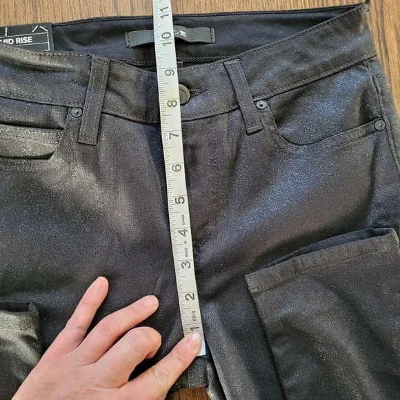 Joe's Mid-Rise Glitter-Coated Skinny Jeans Jet Black Sparkler Wash Size Women 27 Skinny